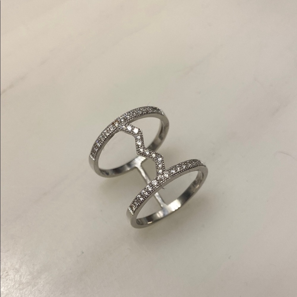 Silver Sparkling Chevron Ring Set